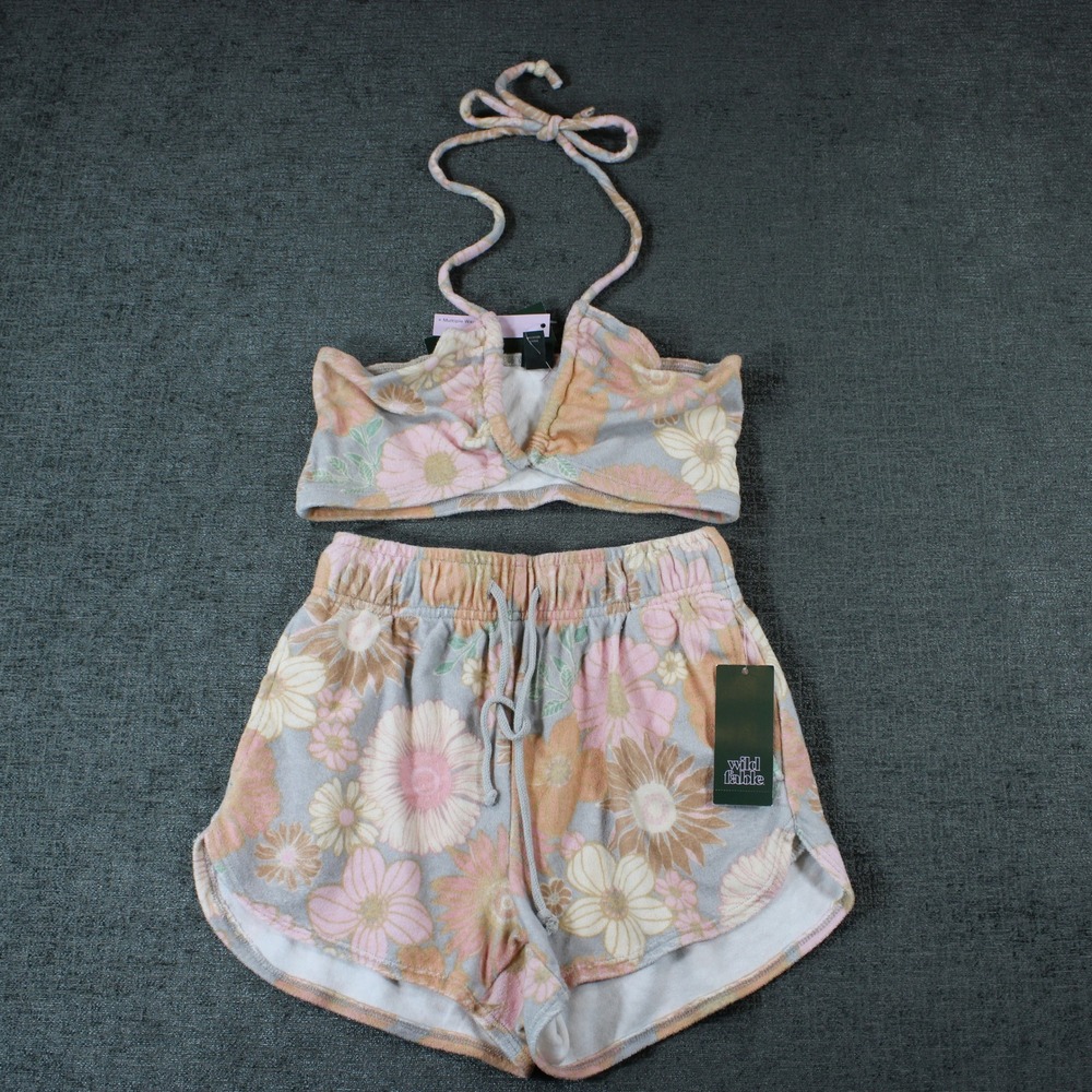 Wild Fable Floral Terry Cloth Halter Top and Shorts Lounge Set Pink XS NWT